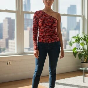 One-Shoulder Red and Black Top